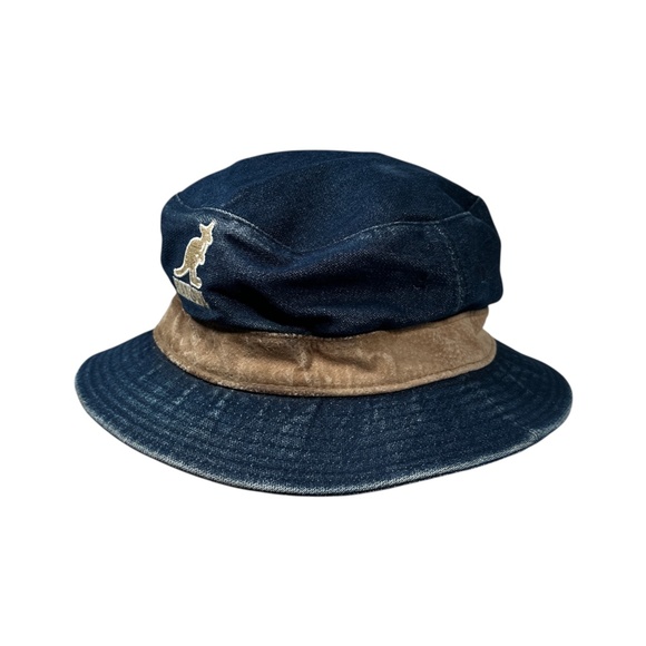 Vintage 80s 90s Kangol Denim Leather Suede Trim Bucket Hat Mens Large / XL - Picture 2 of 10